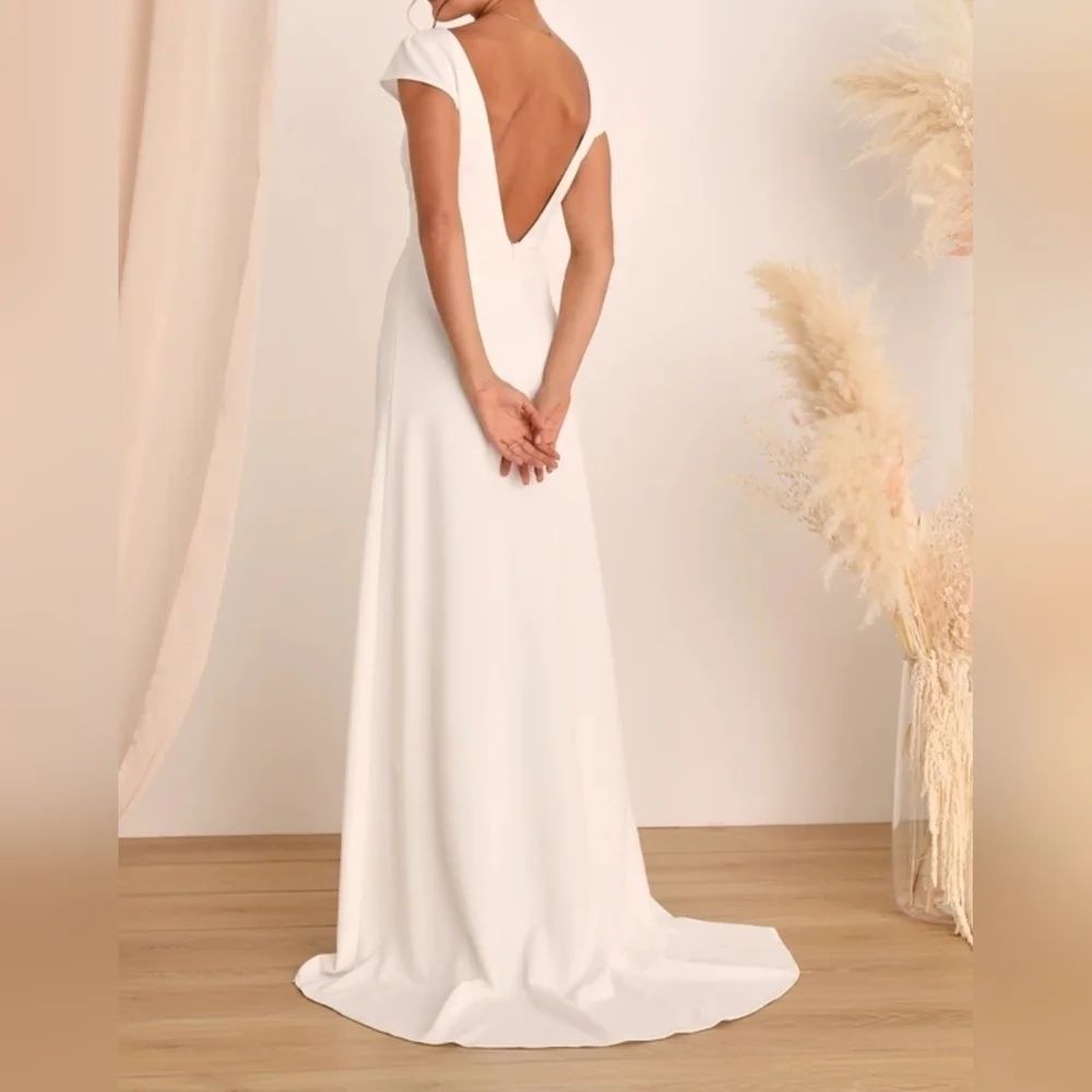 Lulus Radiance Of Love White Cap Sleeve Backless A-Line Cascading Wedding Dress